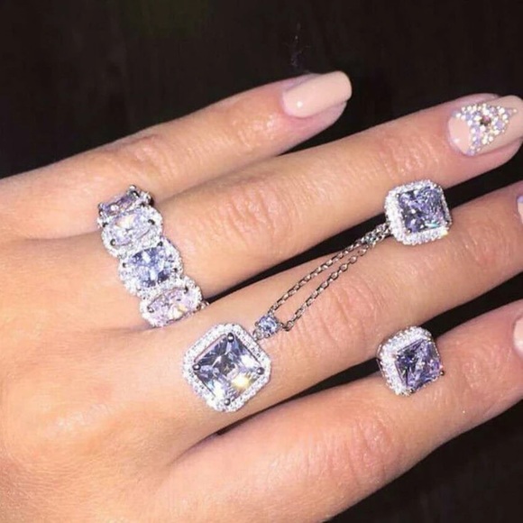 Oval Cut Halo Diamond Pink Wedding Band Eternity - Picture 9 of 16